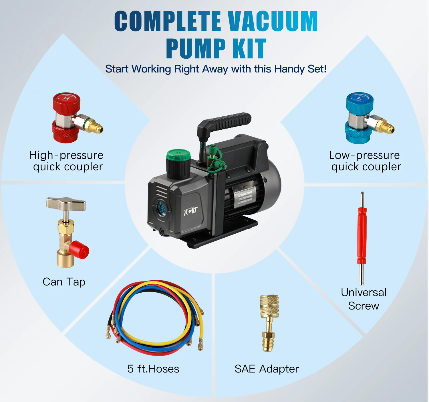 PB Motor TECH 4.5CFM 1/3HP Vacuum Pump with 3-Way AC Manifold Gauge Set