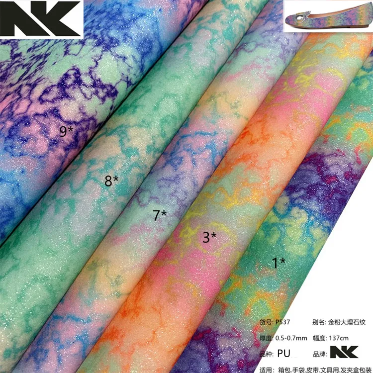 P537 Fine Glitter Rainbow Marble PU Leather for Handbags Accessories Phone Case Craft Supplies