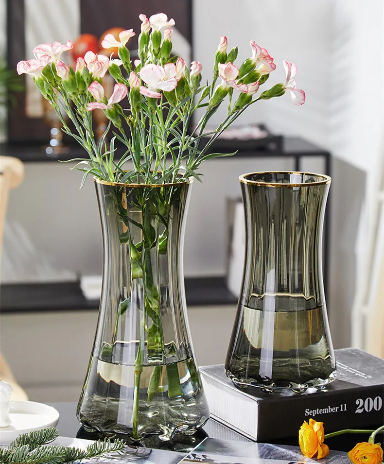 Modern home decor glass water bottle grey transparent flower vase for Home Decor Wedding or Gift