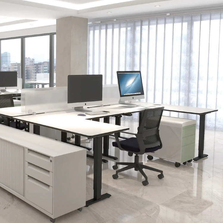 Wholesale OKIN Three Motor Two Stage L-Shaped Triple Column  Electric Height Adjustable Standing Desk Frame
