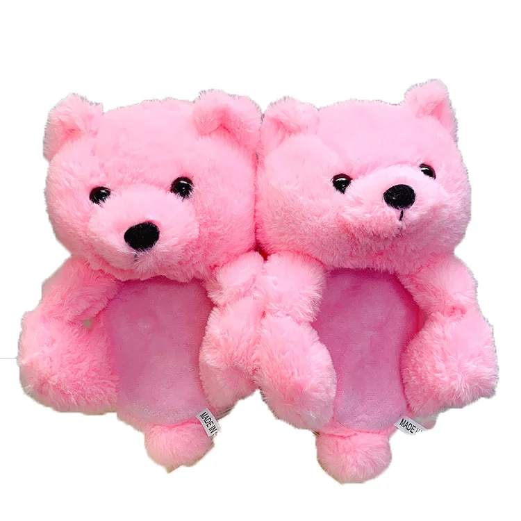 Пушистые плюшевые забавные мягкие домашние тапочки для дома и спальни одноразмерные детские тапочки плюшевый мишка