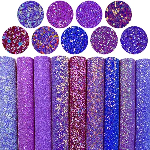 Thick Chunky Glitter Faux Leather Fabric Shiny Ocean PU Canvas Leatherette Fabric Sheet for Cricut Bows Craft