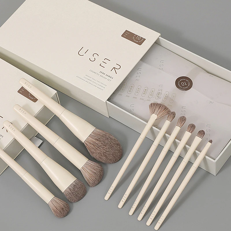 Beige 10 pcs Natural Synthetic Hair Professional Makeup Brushes private label wholesale makeup brush set