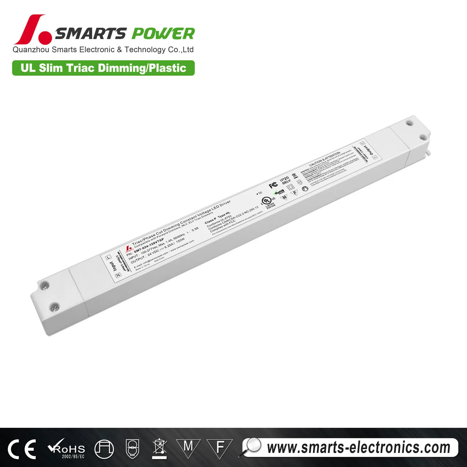 Smarts Phase Cut dimmable constant voltage 277Vac led driver 30w for strip light slim size LED power supply 12Vdc 24Vdc