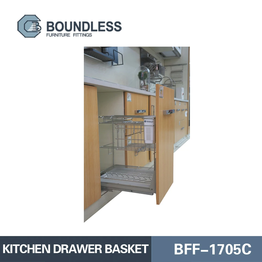 kitchen cabinet accessories multi-functional drawer basket pull out seasoning basket with soft closing rail  BFF-1705