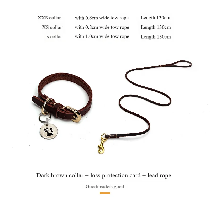 Minerva OEM ODM Premium Genuine Leather Small Medium Pet Dog Puppy Cat Collar Anti Lose Tag Leash Set Durable Pet Accessories