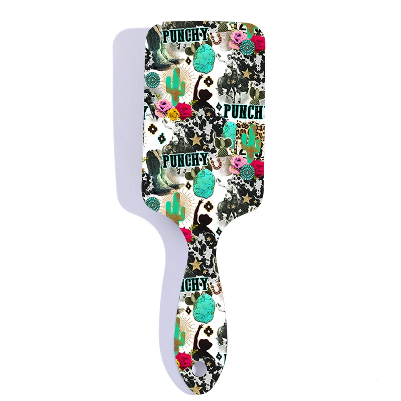 Custom Pattern Western Style Aztec Leopard Printed Hair Brushes Comb For Girl