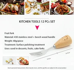 Instock Tools Utensils Steel Gadgets Stainless Wooden Wholesale Handle Cute Home Multipurpose Small Kitchen Gadget Set