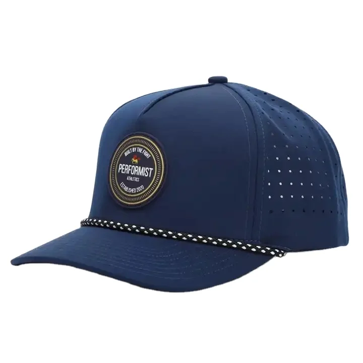 Custom Logo 5-Panel Curved Brim Trucker Hat Fashionable Sport Baseball Perforated Hat with rubber logo for Outdoor Travel