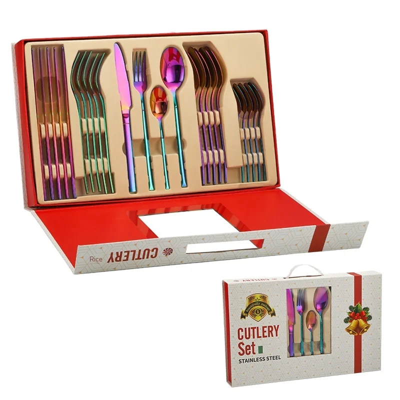 Piece Nordic Set Pcs Rose Gold 304 Tableware Christmas Color Laguiole 24 Cutlery