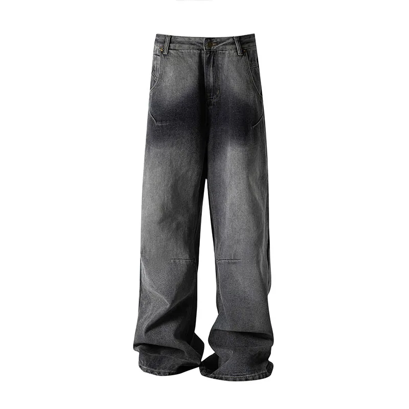 Wash Grinding White Vintage Pants Cotton Breathable Street Wear Long Leg Big Cuff Denim Jeans Pants