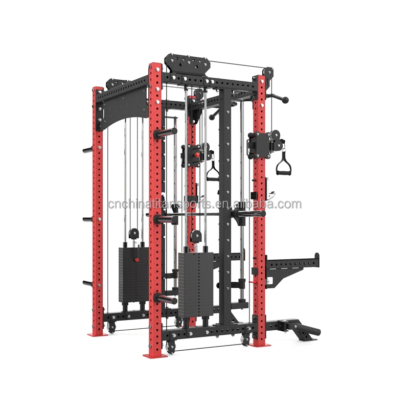 Multifunctional Power Cage Rack with Smith Bar and Cable Pulley System