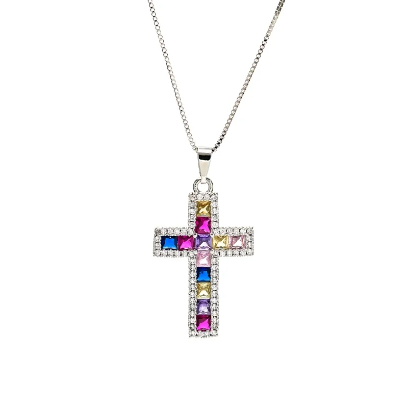 Female Titanium Clavicle Cross Necklace with Zircon Pendant Jewelry Classic Style for Gift