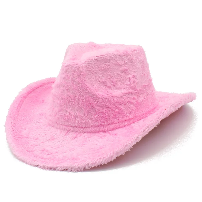 HZM-23426 New Wide Brim Suede Fedora Cap Women Autumn Winter Felt Plush Jazz Hats Panama Cowboy Cap