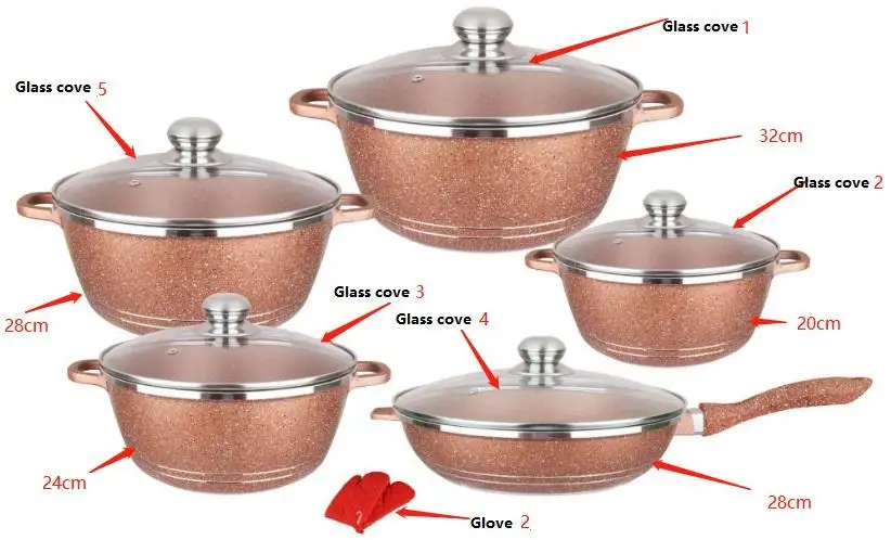 10pcs die cast cookware home induction pot casserole dish with lid sartenes aluminio food pot luxury cookware set