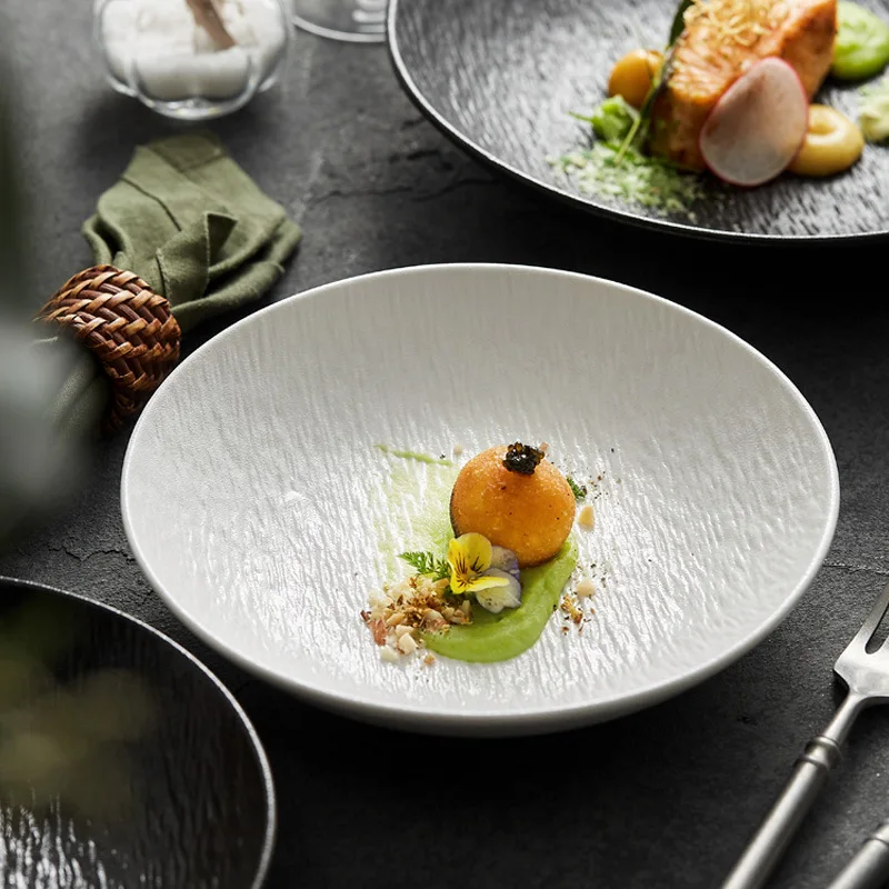 Wholesale nordic elegant kitchen black salad serving plates sets dinnerware ceramic dinner deep dishes & plates