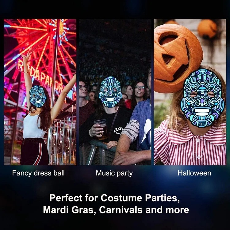 Halloween LED Flashing Sound Reactive Mask Glow Luminous Rave Party Mask for Promotional gift