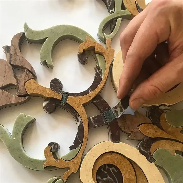 waterjet marble mosaic floor medallions pattern villa flooring tiles interior floor lobby living room entry design