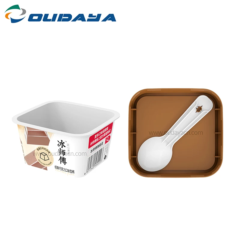 disposable plastic cup with lid spoon square 4oz pudding jelly cup ice cream cup