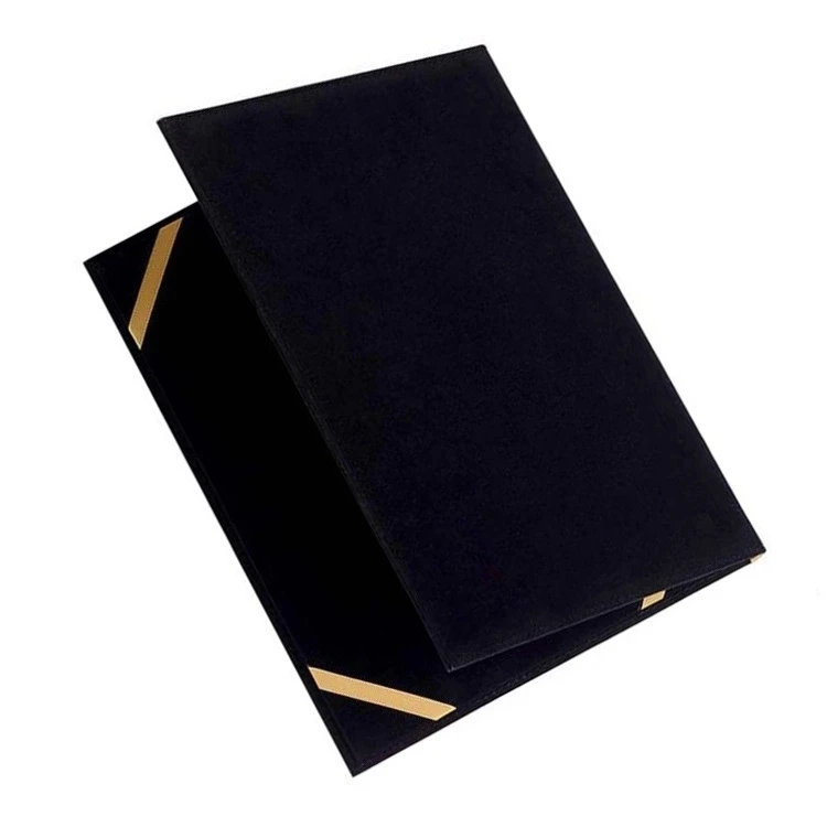 Custom made double sided A4 black PU leather graduation certificate holder velvet certification folder