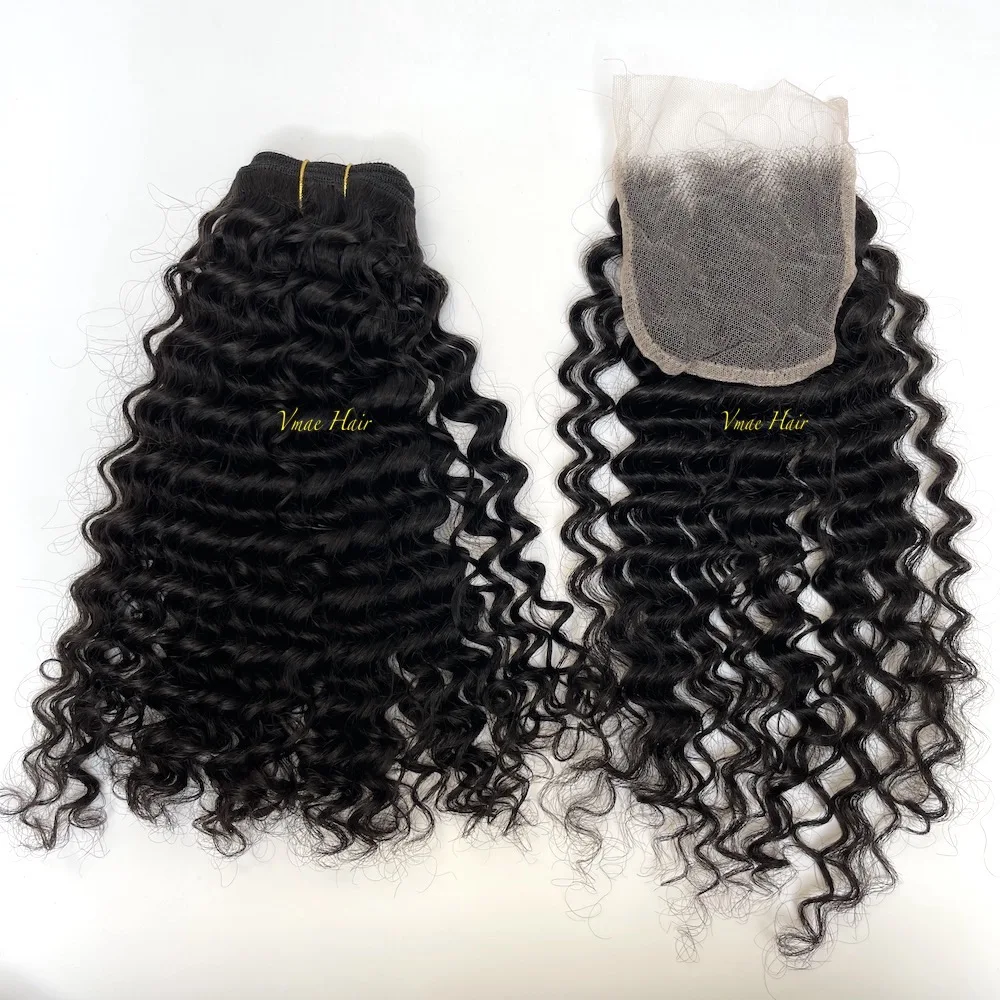 VMAE Raw Afro Kinky Curly Wavy Deep Wave Human Hair Extensions with Frontal HD Lace Closure Cuticle Aligned