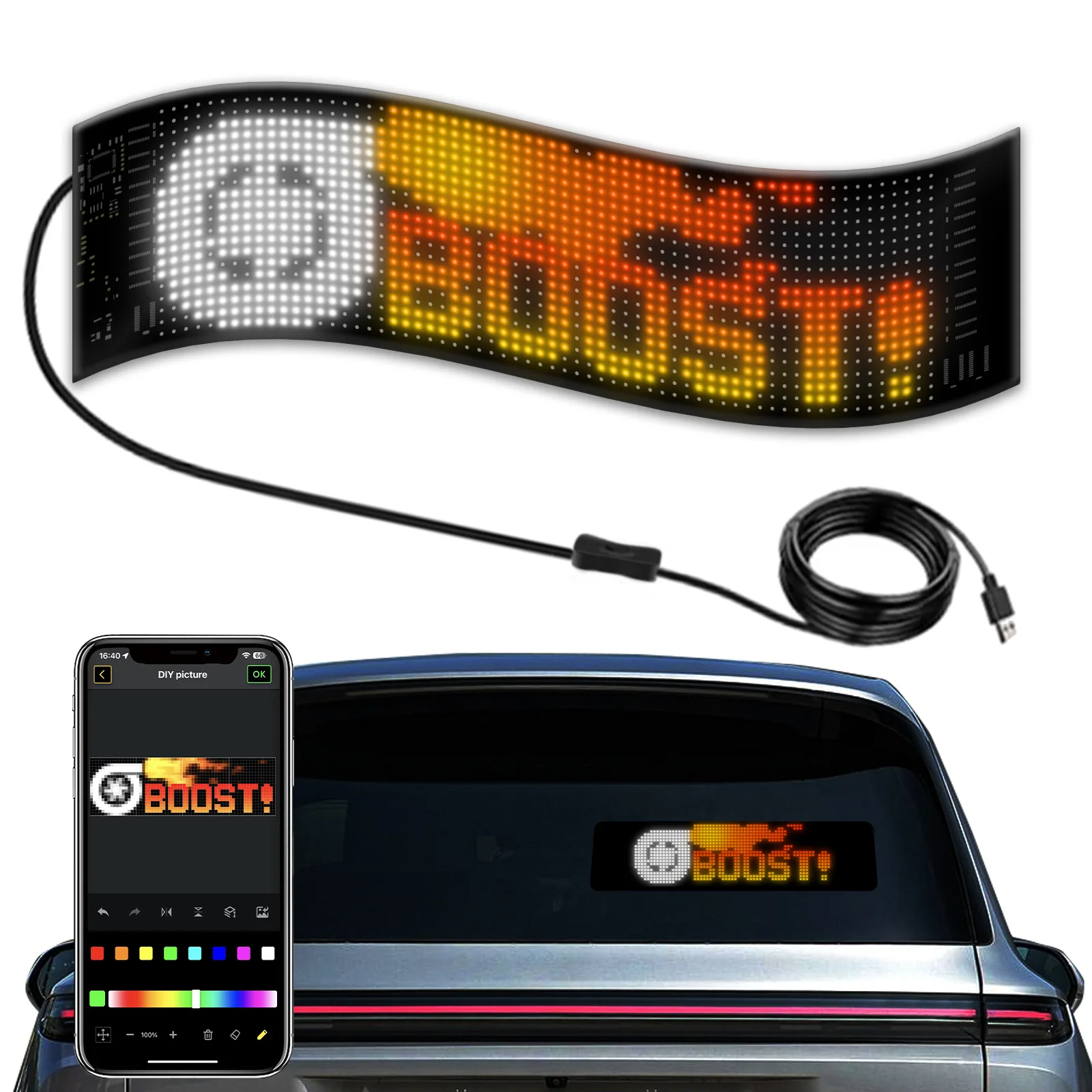Waterproof Soft LED Screen Smart Phone APP Control LED Light Sign Custom Funny Image LED Matrix Panel For Car