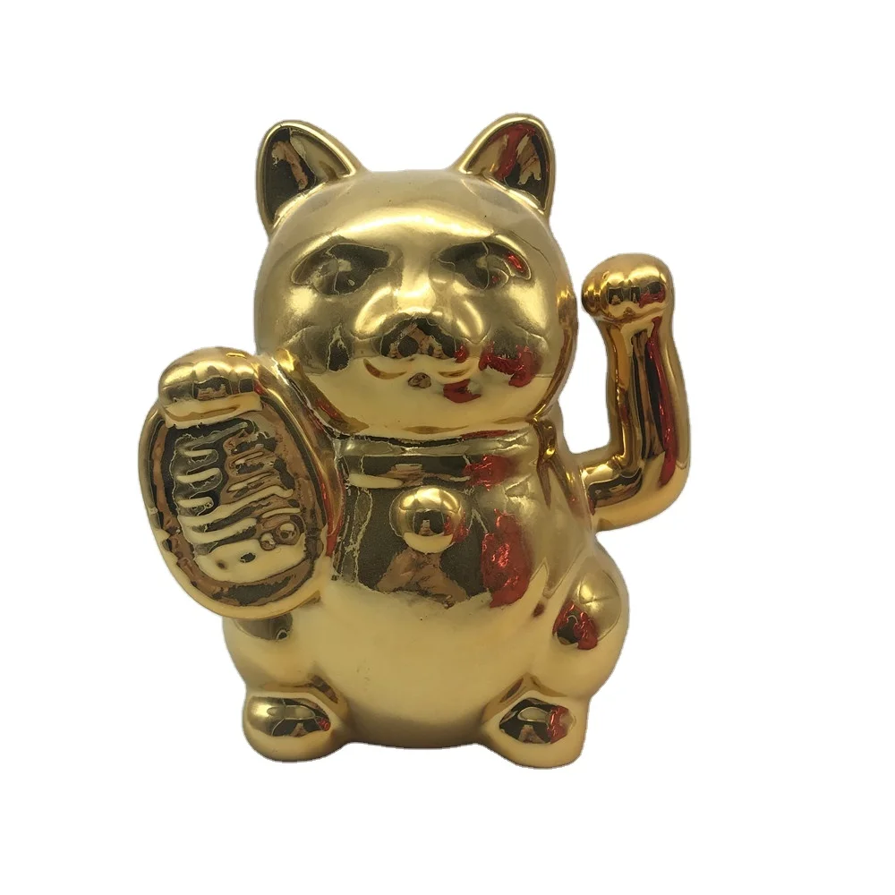 Lucky cat ceramic money piggy bank gold plating porcelain coin bank