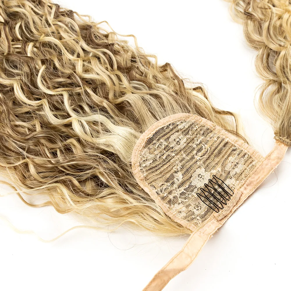 Noble long ponytail hair extensions head flower tied rope headdress brush honey elastic band curly synthetic bulk hair bundles