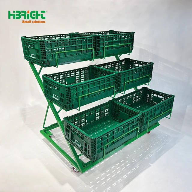 Foldable Metal Customized Commercial Store Gondola Supermarket Fruit and Vegetable Display Stand Rack with Detachable Basket