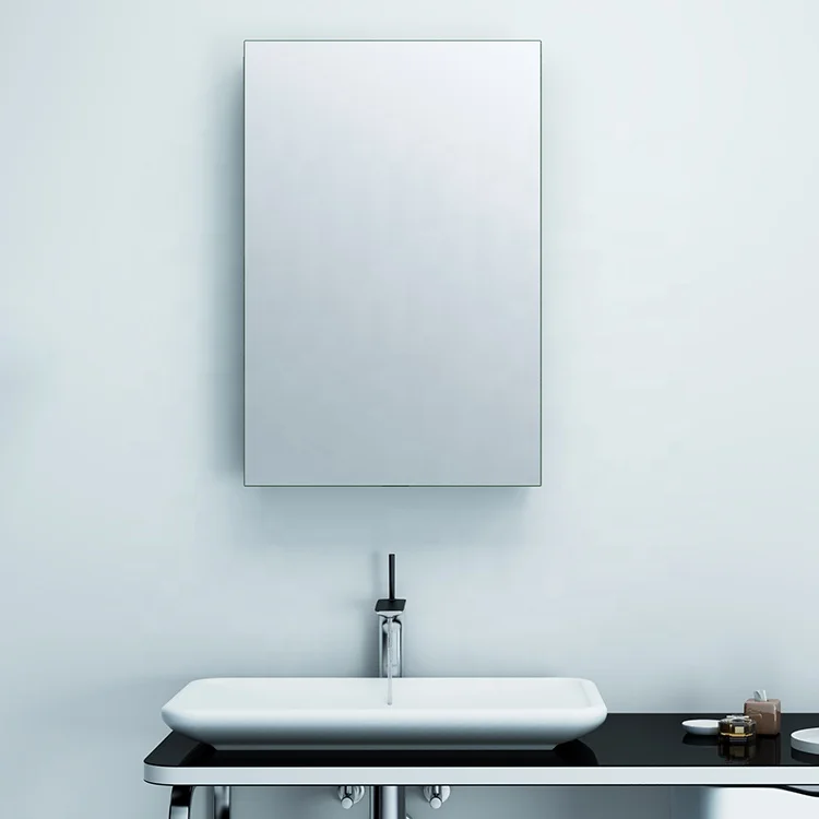 Wall Mounted Flat Rectangle Shape Bathroom Mirror Cabinet