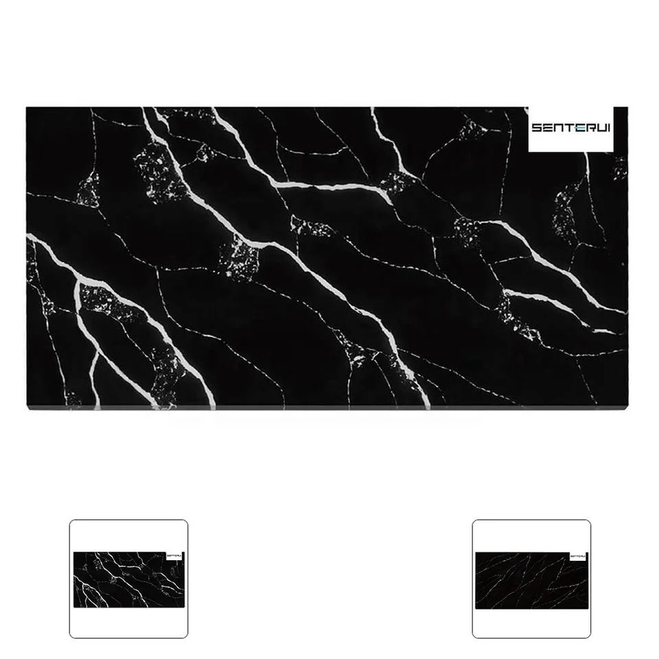 Centurymosaic Wholesale Artificial Black Calacatta Quartz Stone Kitchen Countertop Tops Big Slabs