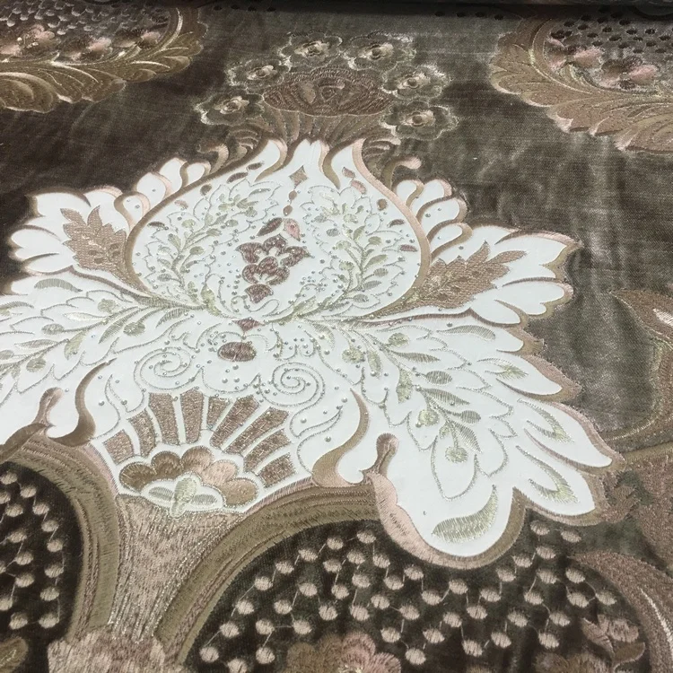Hot Product Customised Rhinestone Decor Sequin Velvet Textiles Embroidery Curtain Fabric