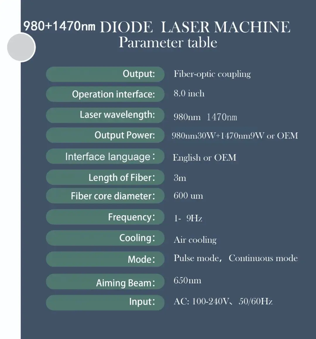 High Powerful Face lifting 980 1470 nm surgical laser fat reduction diode laser 980 1470nm