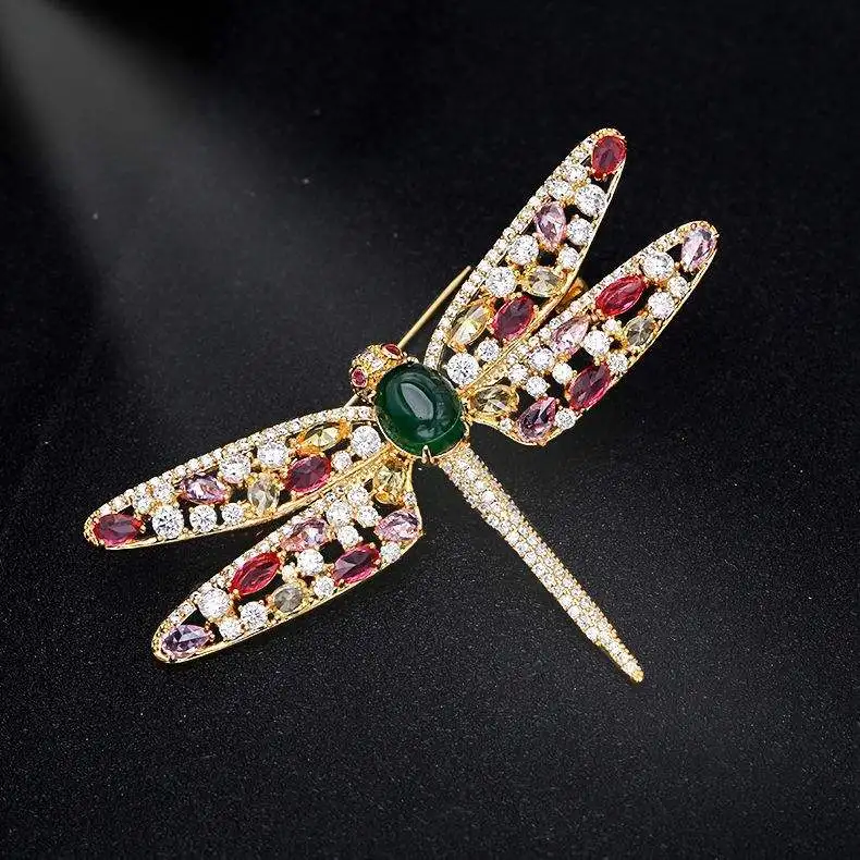 Trendy fashion  color zircon temperament corsage pin Copper Rhinestone Dragonfly Brooch