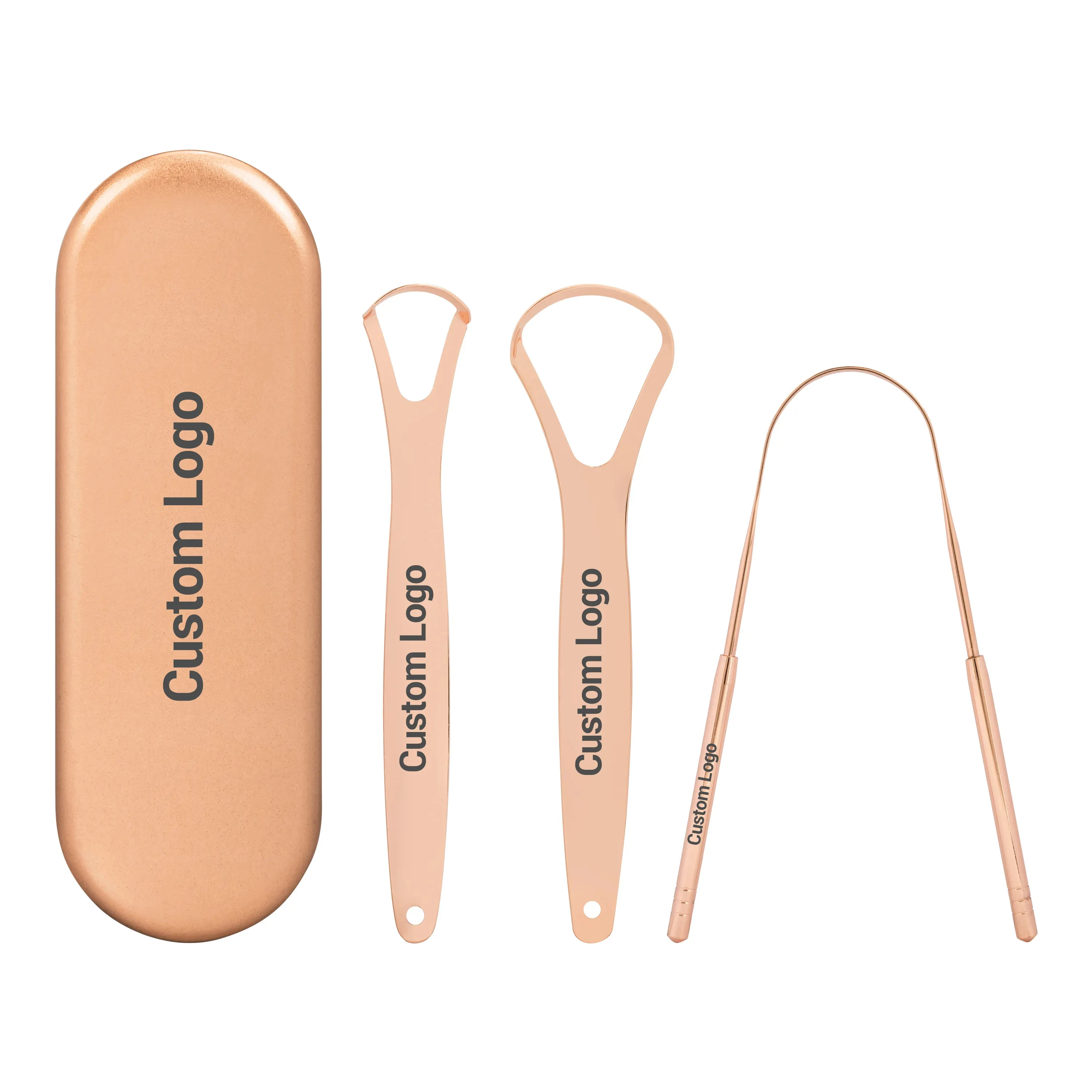 Free Samples Custom Oral Care Dental Tongue Cleaner Rose gold U Shape Stainless Steel Tongue Scraper For Adults Kids