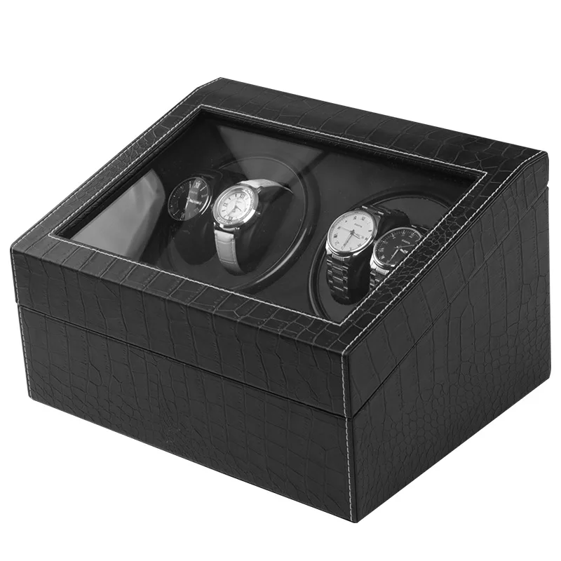 Electric shaker storage box black alligator pattern automatic upper chain mechanical watch.