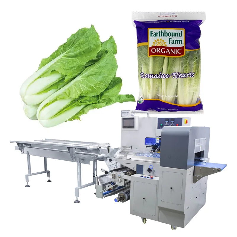 Automatic weighing labeling fruit and Vegetable romaine cos lettuce lachca sativa Spinach pillow Packaging Machine
