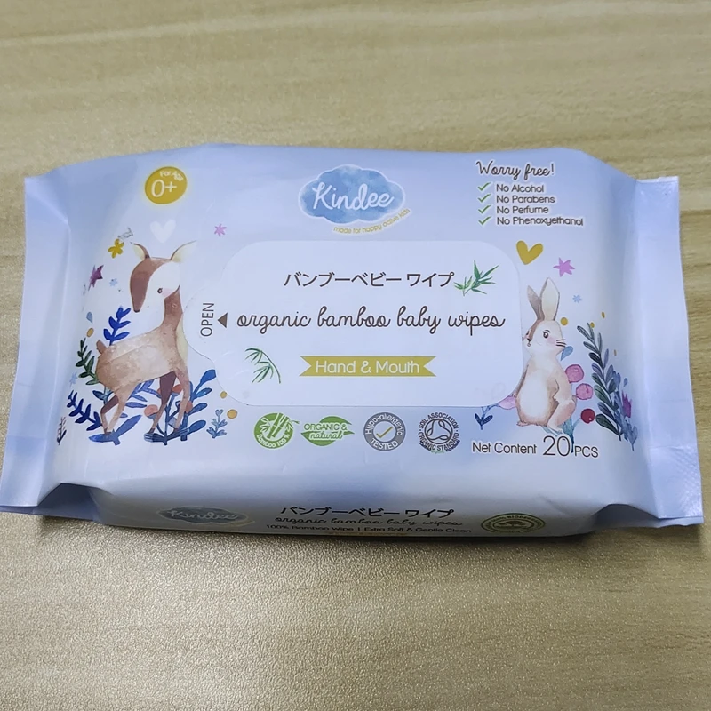 20pcs customized biodegradable bamboo unscented hand mouth cleaning baby soft water wet wipes mother care body toilet flushable