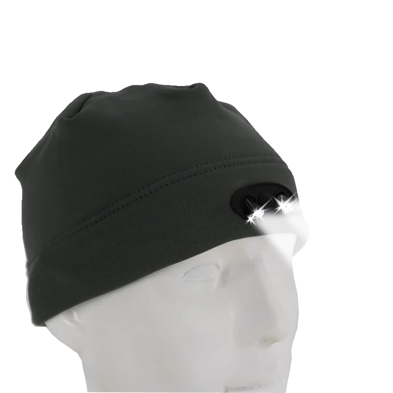 
black outdoor LED lighted fleece lined Beanie winter Hat with LED Light 