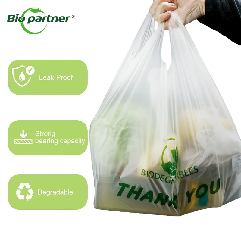 Biodegradable Supermarket Carry Bags T-Shirt Plastic Corn Starch Bags Eco Friendly Reusable Grocery vest Shopping Bag