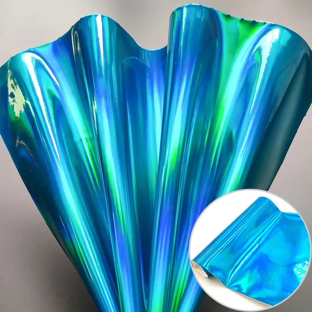 
A4 3D Laser Holographic iridescent Rainbow Mirrored Leather Bag Dress PU Leather Fabric Craft Cloth DIY Bow Material 