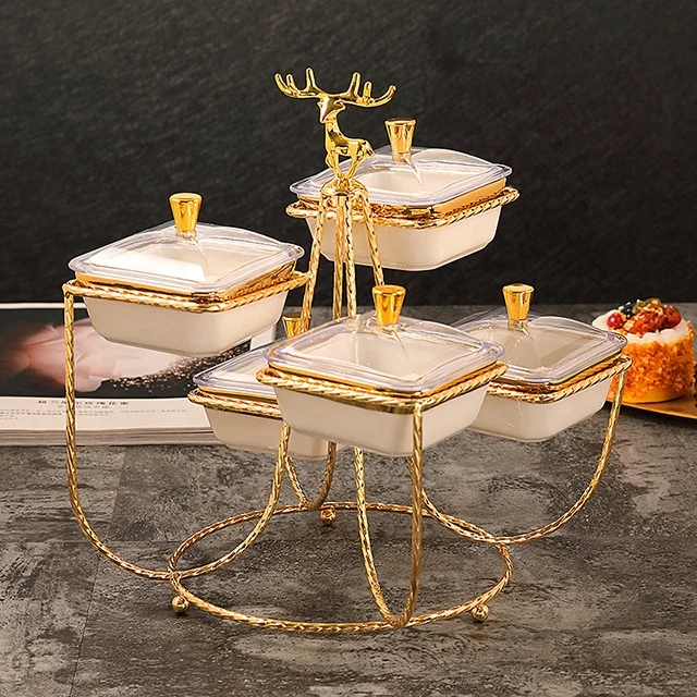 Household Small White Porcelain Plates Modern Serving Dish With Cover Ceramic Dried Fruit And Nut Party Gift Tray