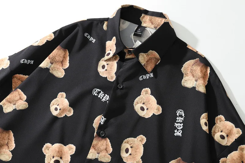 
2020 new arrival vintage Beheaded bear printing student short sleeve shirt for young men 