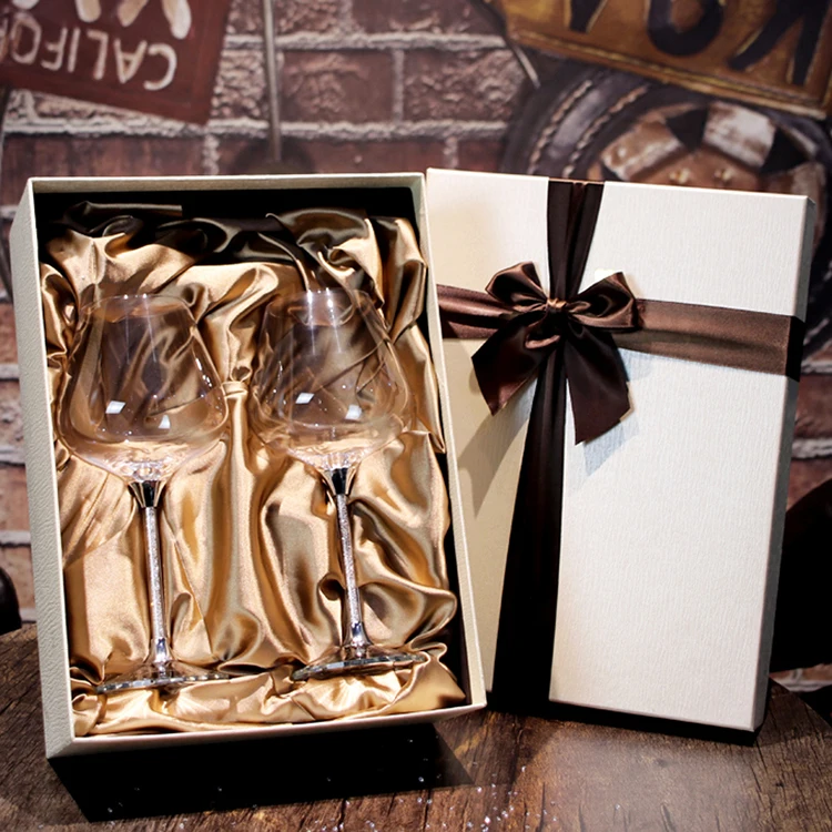 Crystal Diamond Red Wine Glass Gift Box Set Luxury Diamond Goblet Wine Decanter Set With Burgundy Wine Glass 2 Pieces,18.6Oz