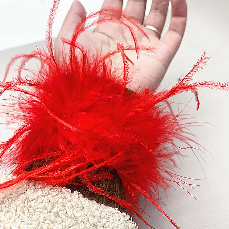 Wholesale Fluffy Colorful Ladies Feather Clap Bracelet Sleeve Band Wristband Detachable Women Ostrich Feather Wrist Cuffs