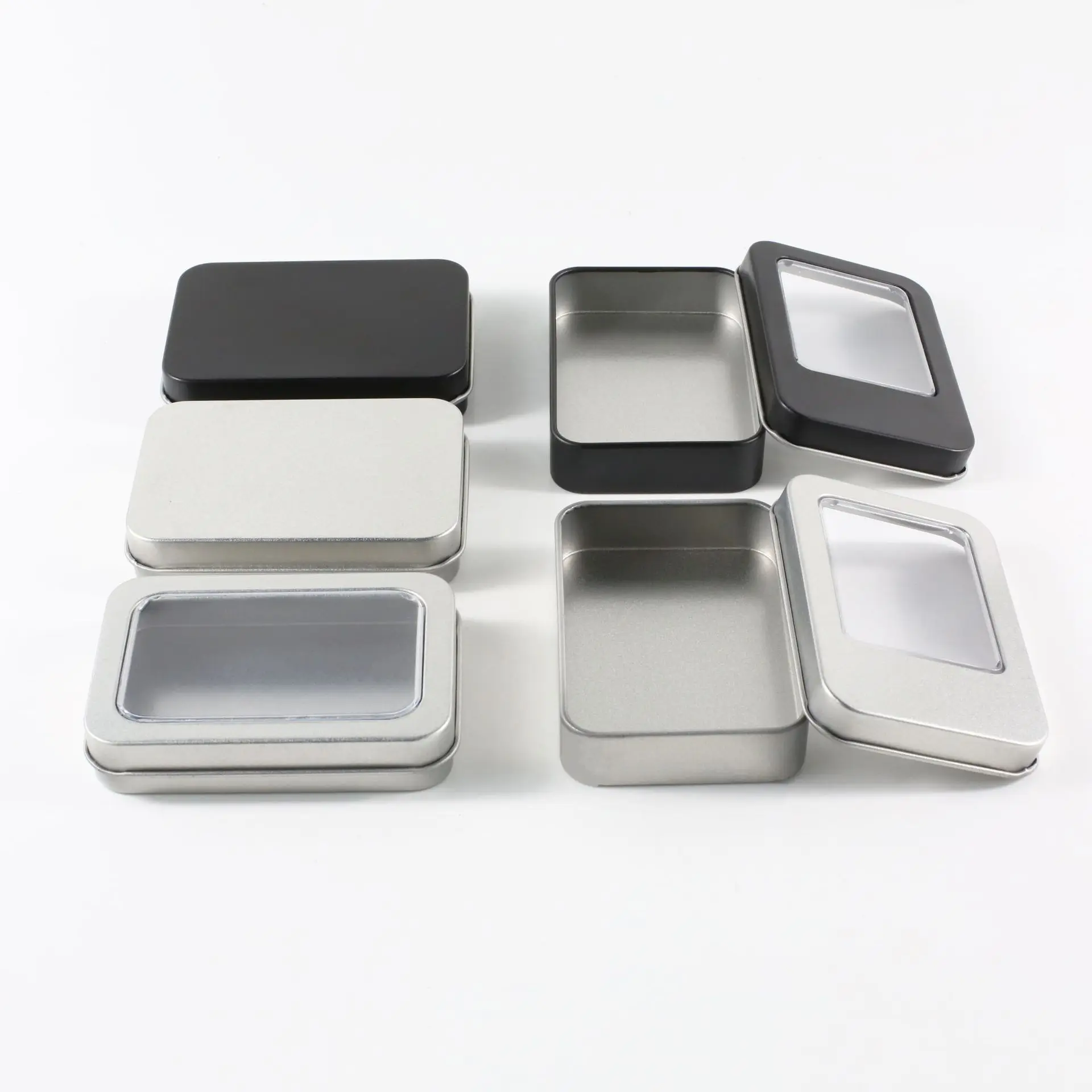 Custom Printing Logo Rectangle Empty Metal Packing USB Small Tin Box with PVC Transparent Window