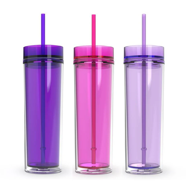 Wholesale Double Wall Bpa Free Plastic Skinny Acrylic Tumbler With Lid Straw