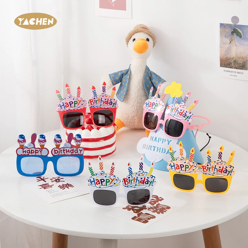 YAachen Cupcake Birthday Party Glasses Adult Children Cute Funny Photo Creative Alphabet Cake Decoration Plastic Glasses