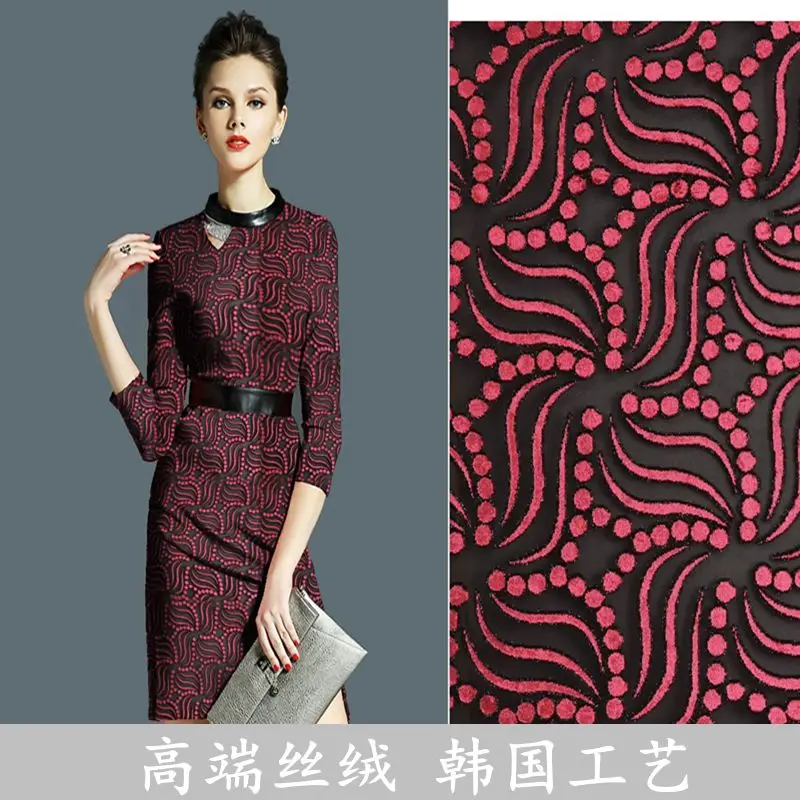 New fashionable luxury red pattern velvet fabric for dress