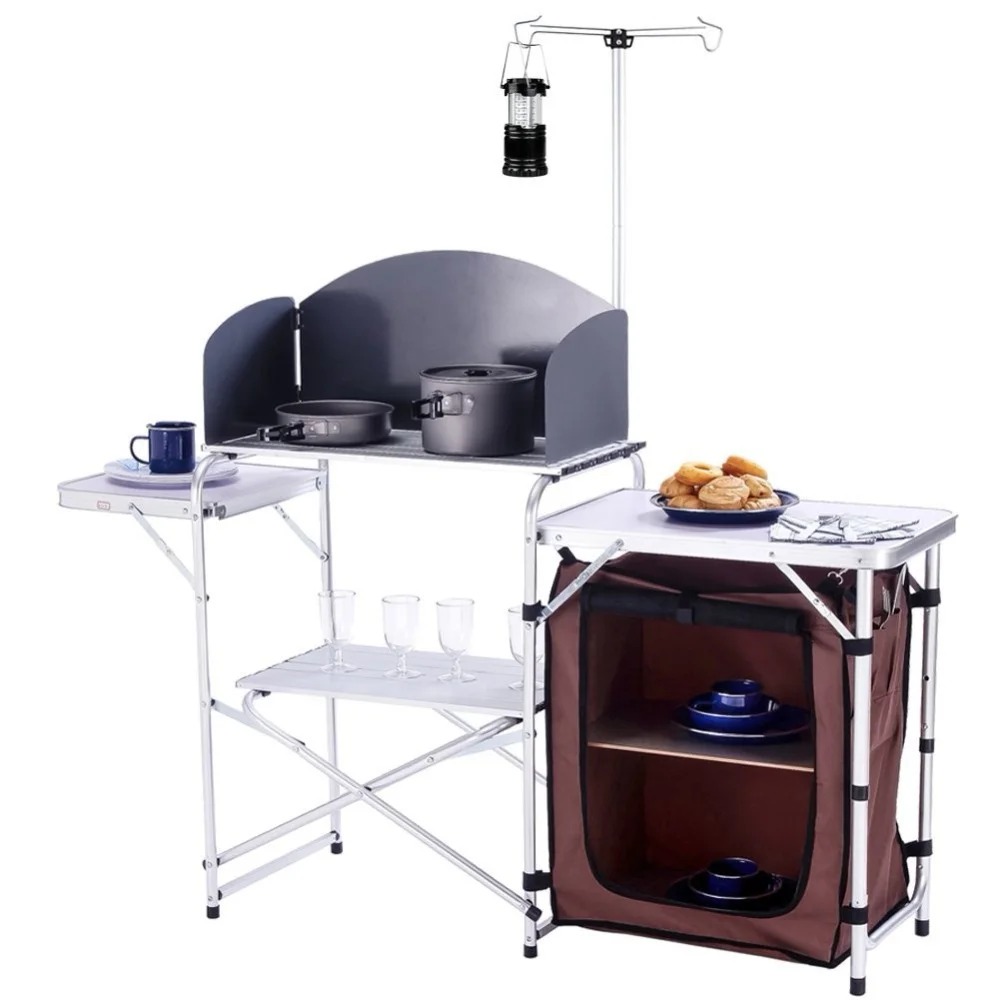 Outdoor Portable Cooking Cook Kitchen Windscreen, BBQ, Party Station Aluminum Floding Camping Table